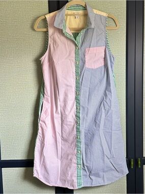 J. Crew Rainbow Stripe Patchwork Sleeveless Cotton Poplin Shirt Dress, Size 10